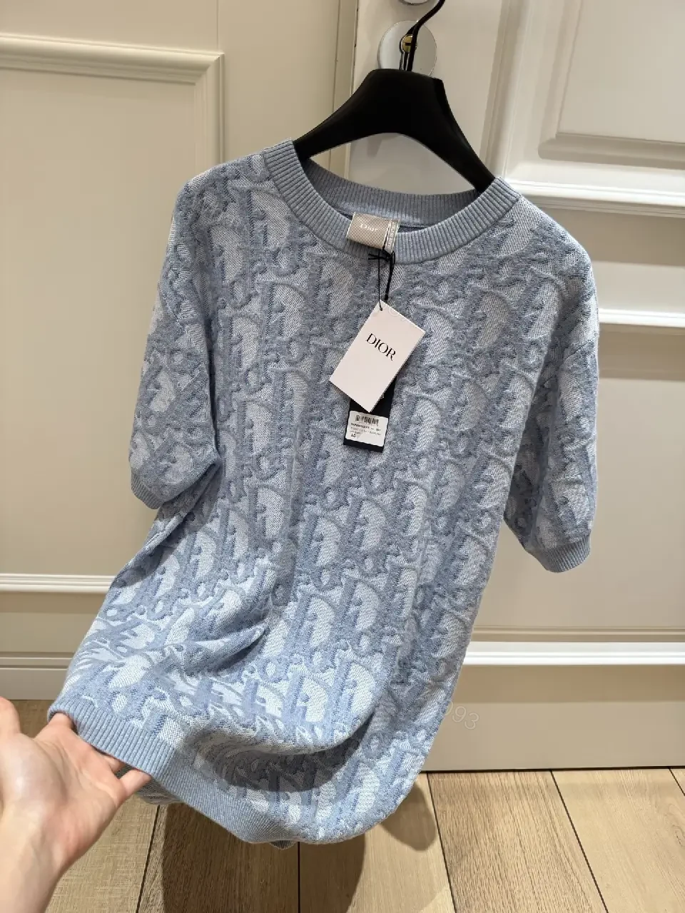 View 7 of Blue Denim Knit Pullover Dior Style Key Feature: Embroidered Pattern Sweater Dress