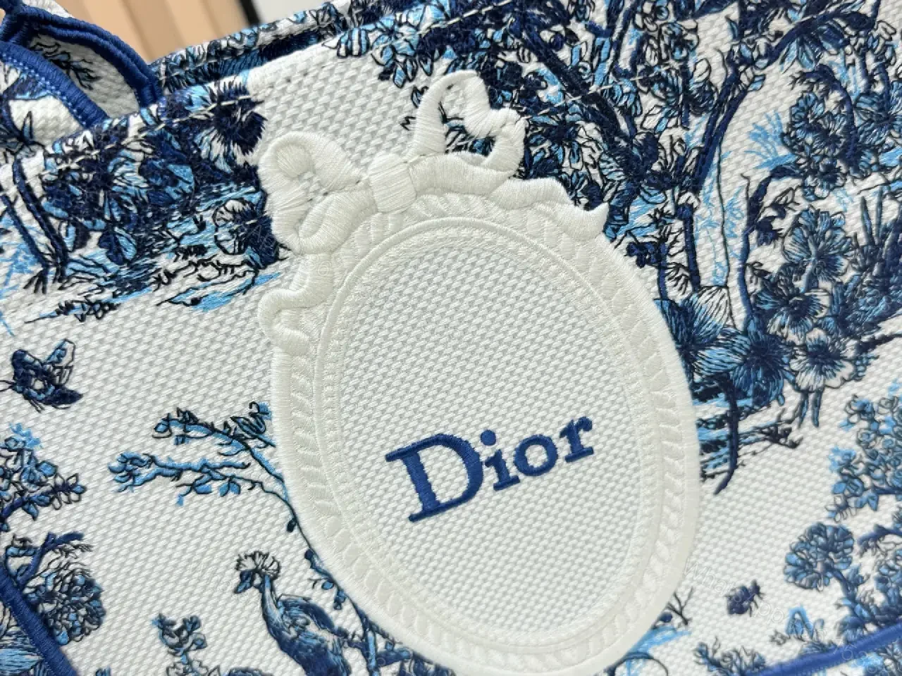 View 8 of Blue Canvas Handbag — Toile Crest Structured Crossbody Style
