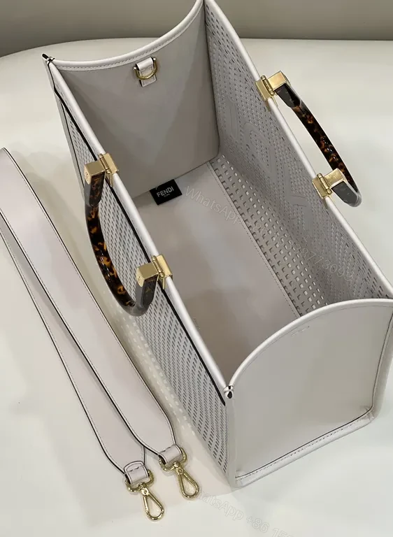 View 2 of Structured Perforated Fendi-Inspired Top-Handle Tote Bag