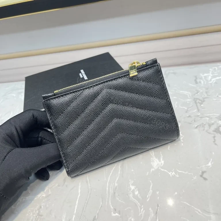 View 5 of Chic Quilted Calfskin Wallet â€“ YSL Gold Logo Compact