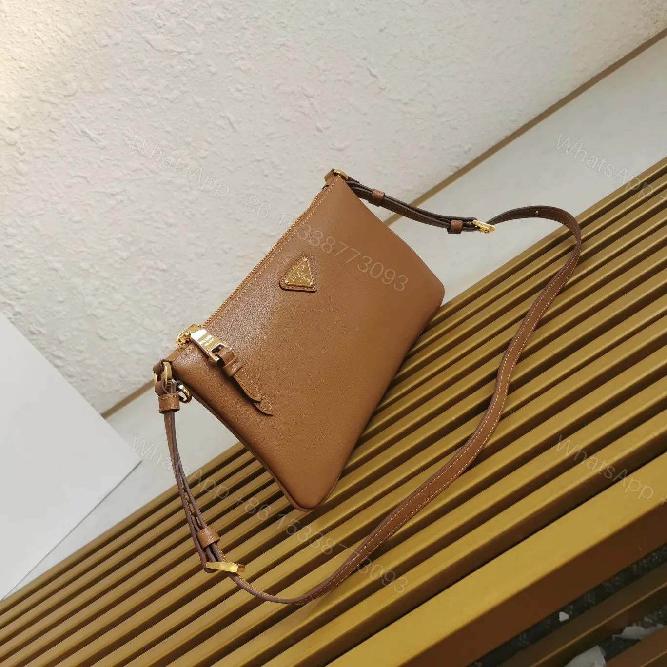 View 2 of Prada Leather Shoulder Bag Brown