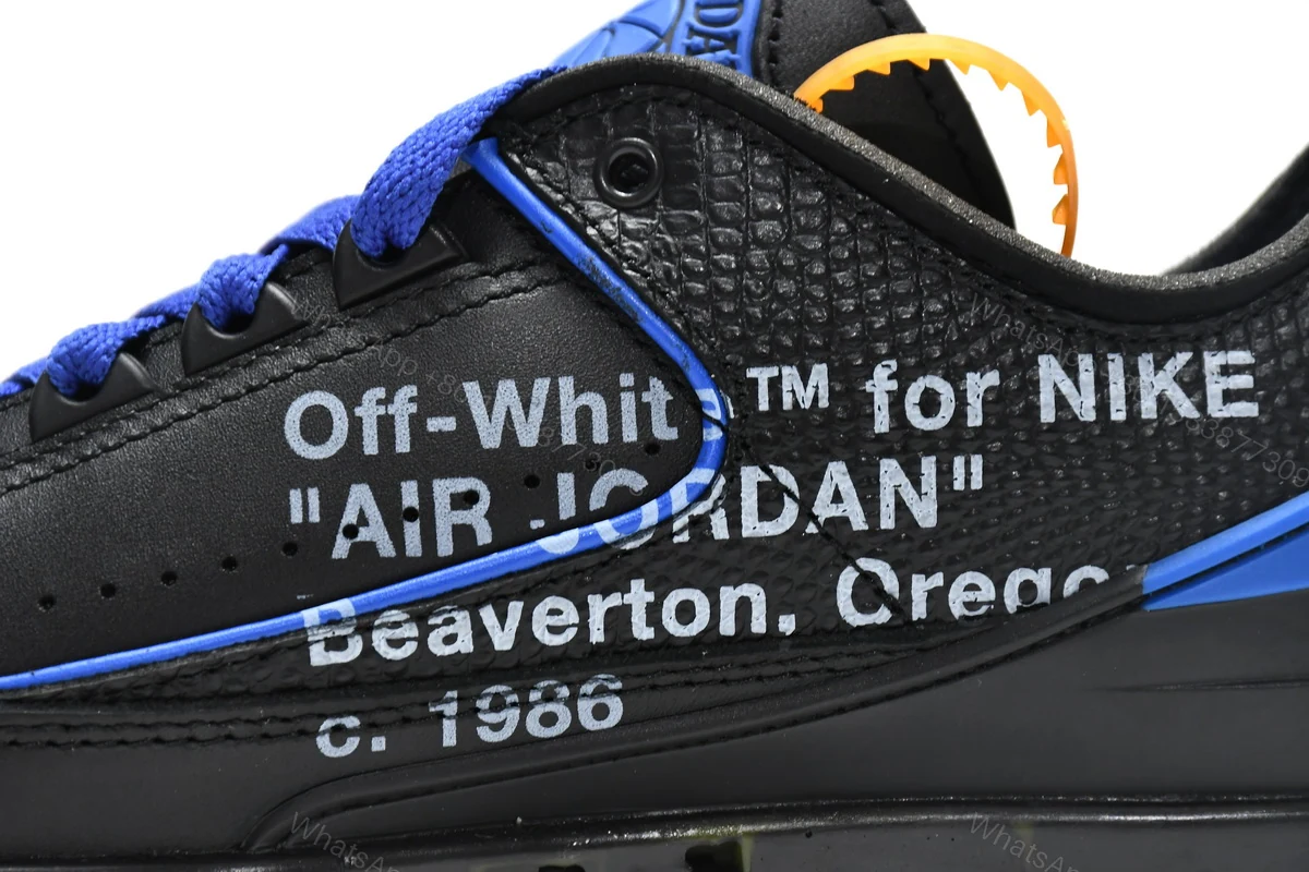View 4 of Off White x Air Jordan 2 Retro Low SP Black and Varsity Roy DJ4375-004