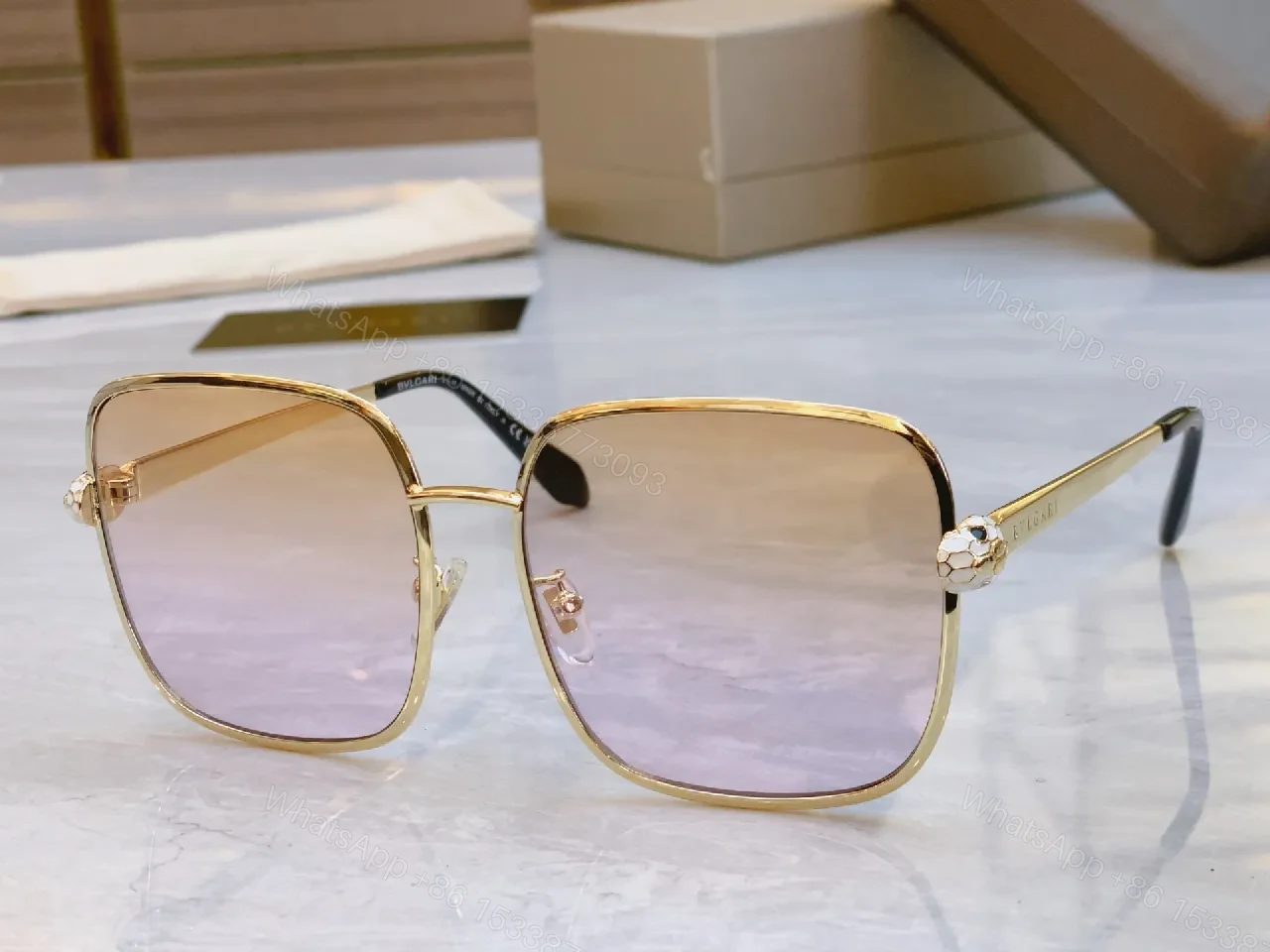 View 2 of Gold-Textured Square-Frame Sunglasses with Polarized Lenses