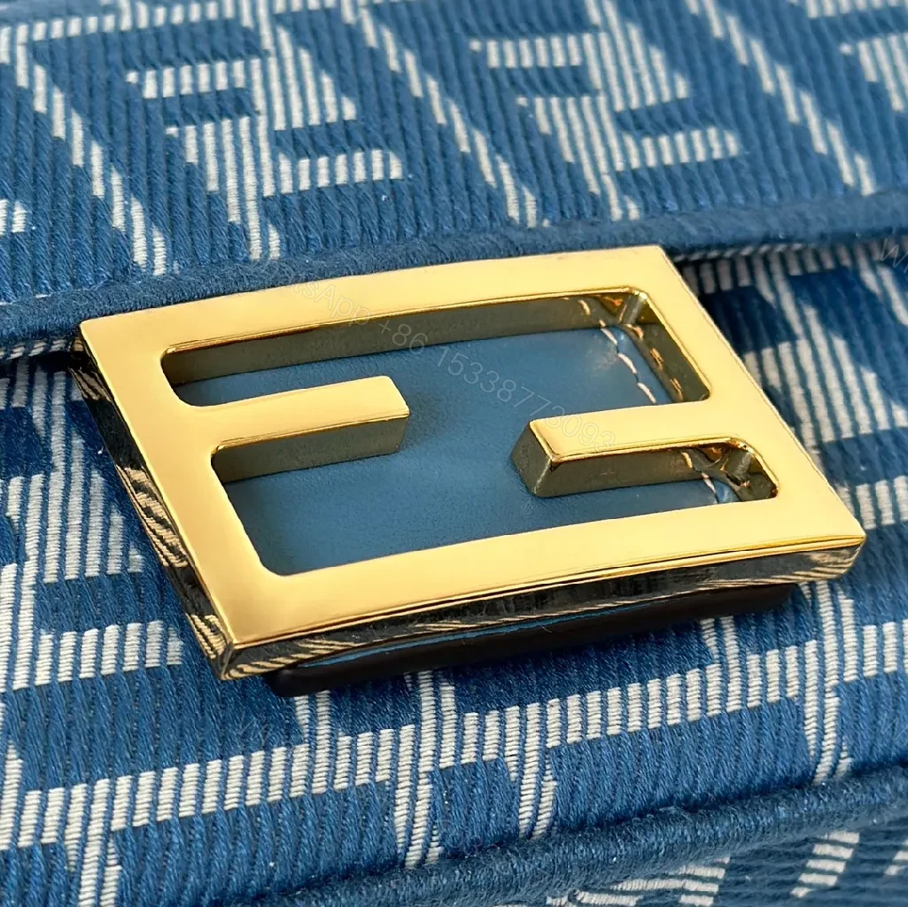 View 9 of Blue Monogram Shoulder Bag with Gold Hardware