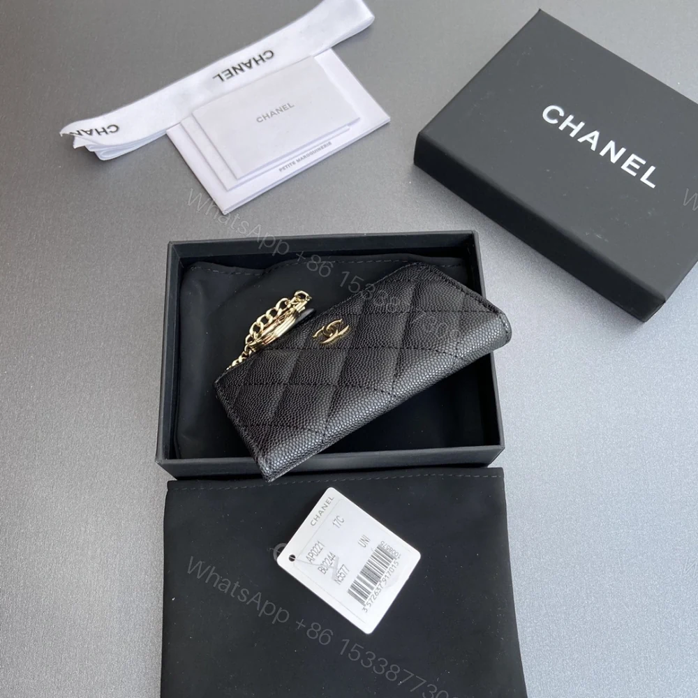 View 4 of 高仿Chanel*AP0223零錢包黑色魚子醬金扣免檢版