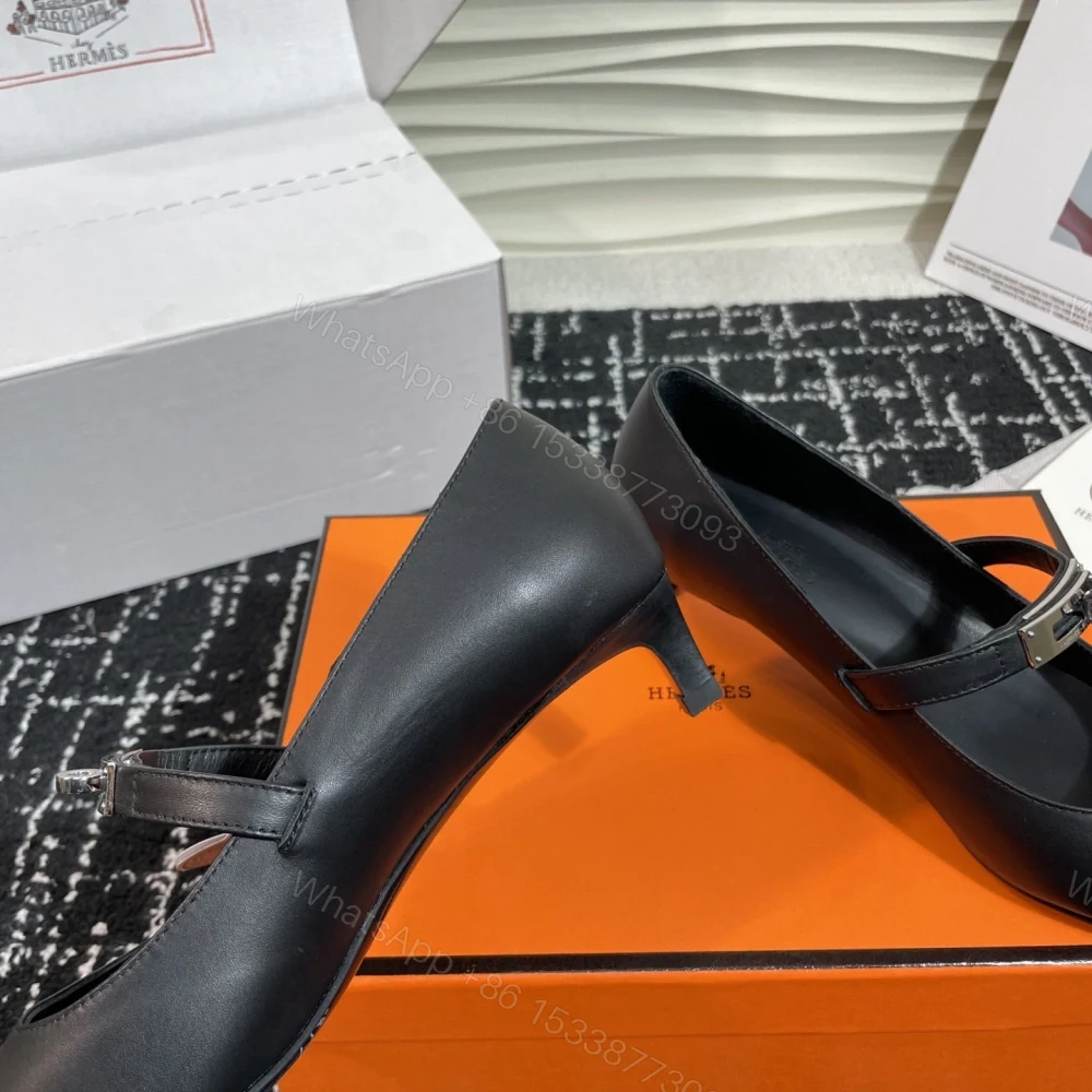 View 7 of 高仿Hermes*Kelly系列H251007Z02小牛皮高踭鞋黑色4CM免檢版