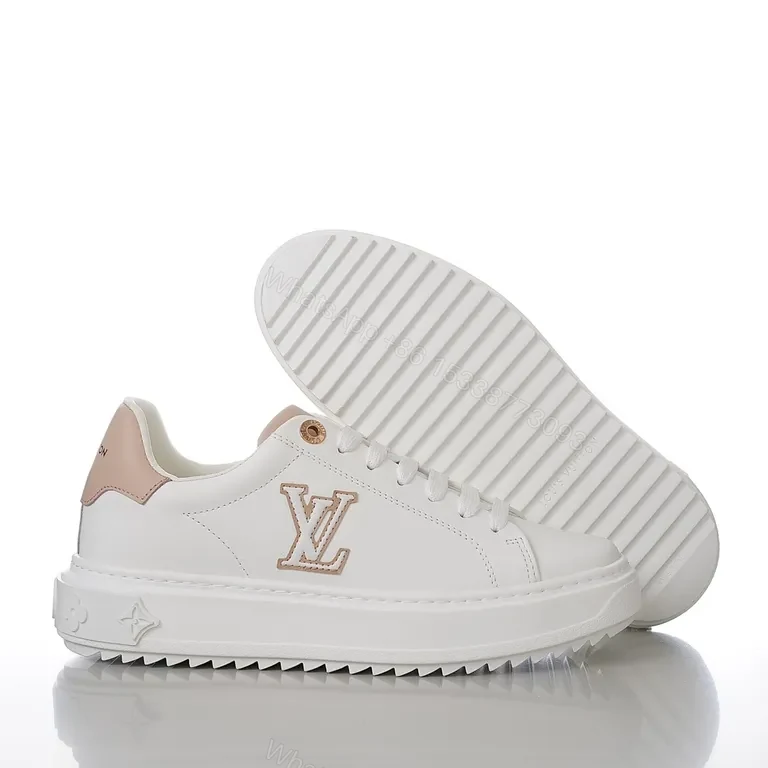 View 8 of Polished Everyday Comfort: White Leather Sneaker with Blush LV Accent