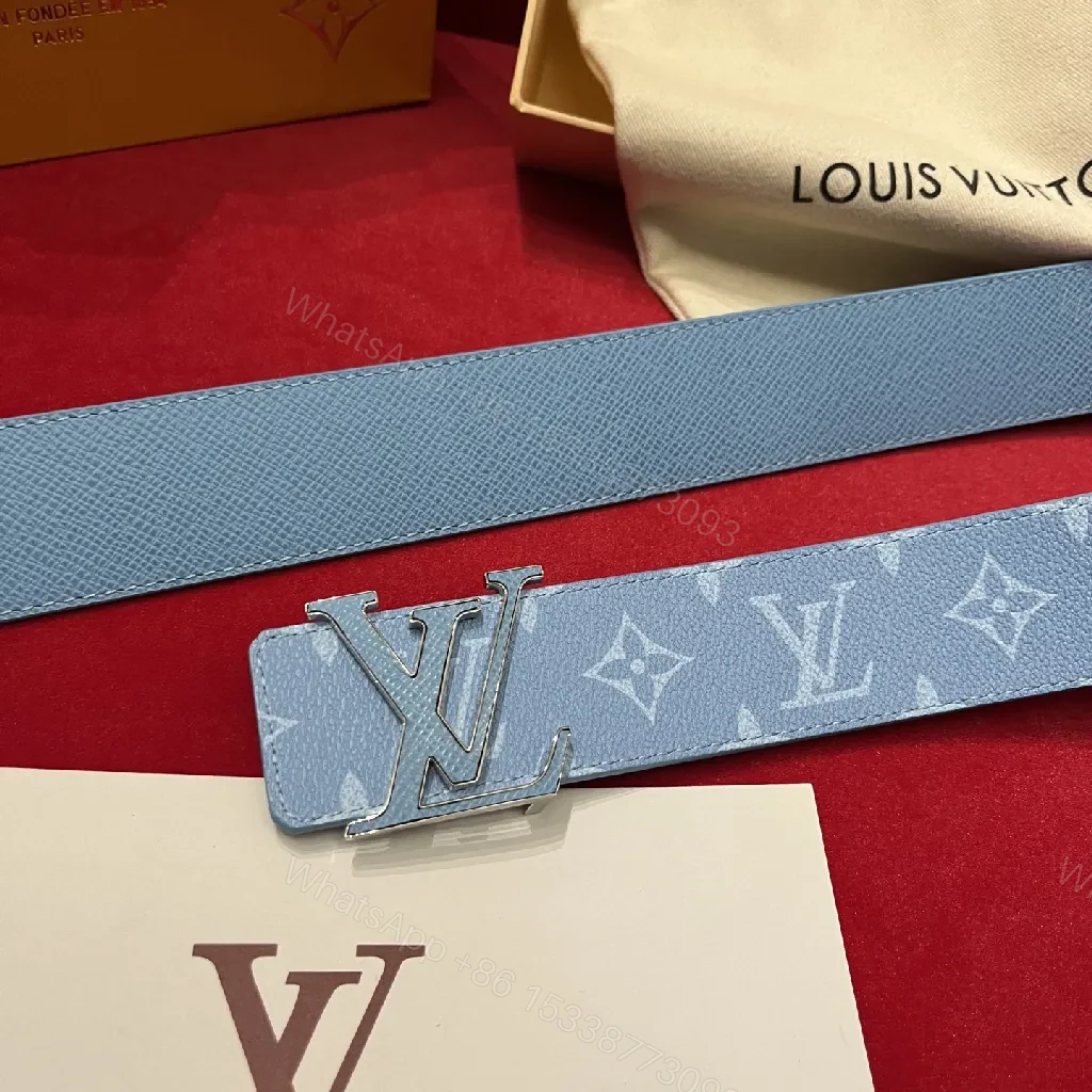 View 10 of Light-Blue Monogram Belt: Structured Luxury Everyday Elevation