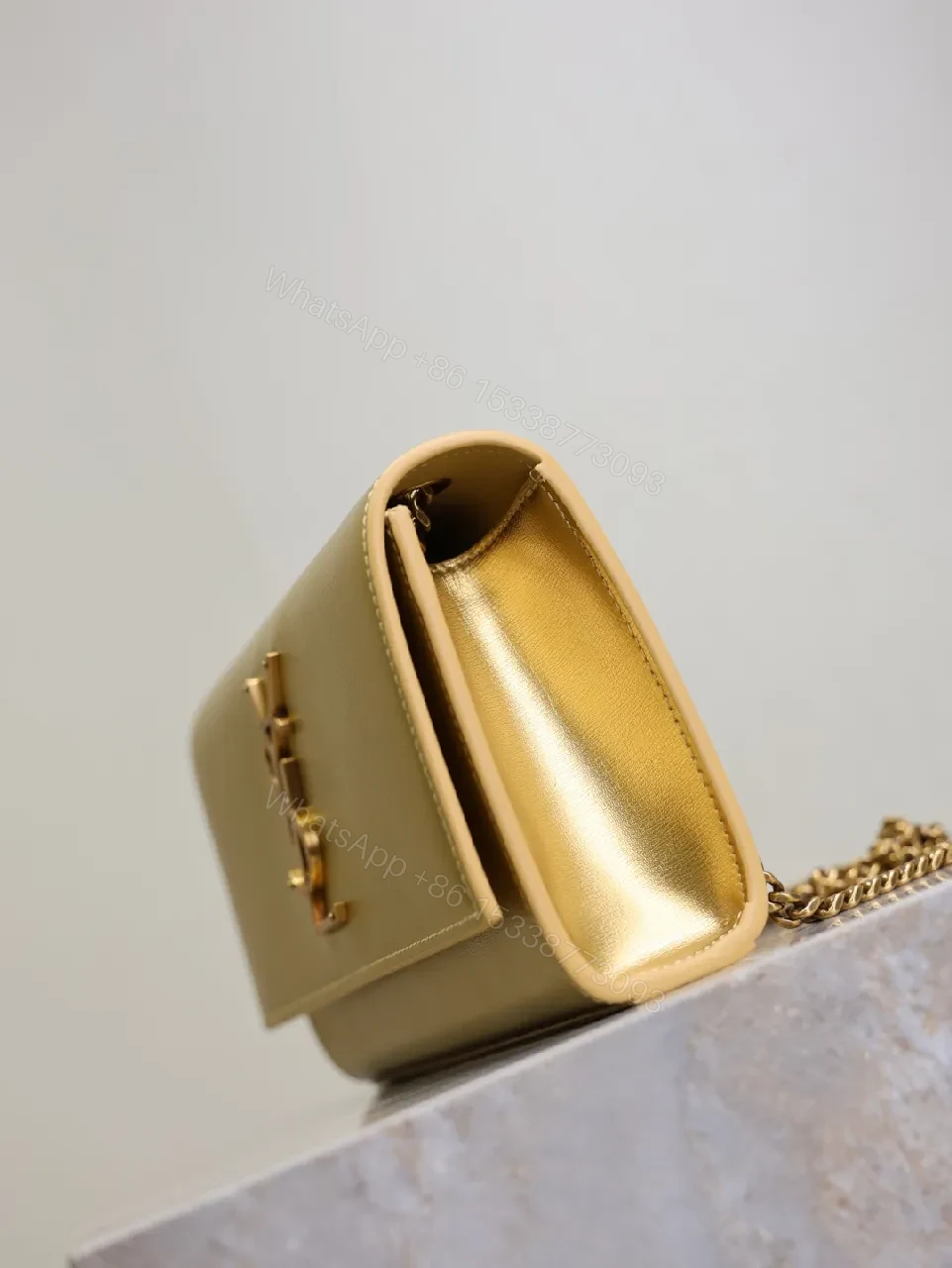 View 8 of Gold Leather Clutch, YSL-Style, Compact Luxury Carry