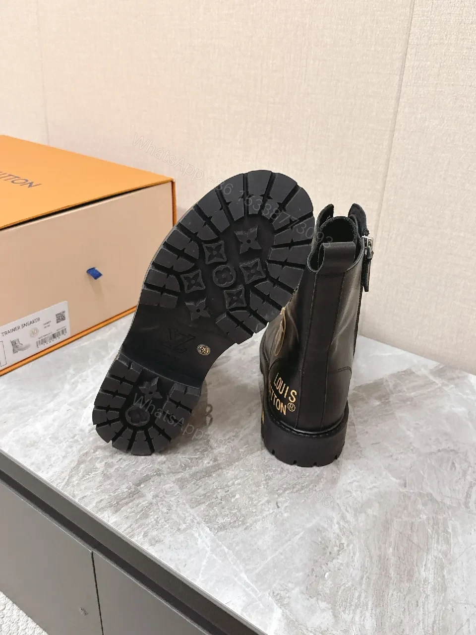 View 5 of Matte Leather Boots: Gold Graphic Luxury Style, Everyday Wear