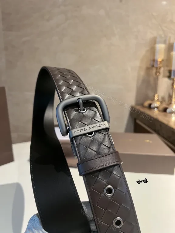 View 8 of Charcoal Leather Belt + Woven Texture + Matte Buckle + Versatile Luxury Belt