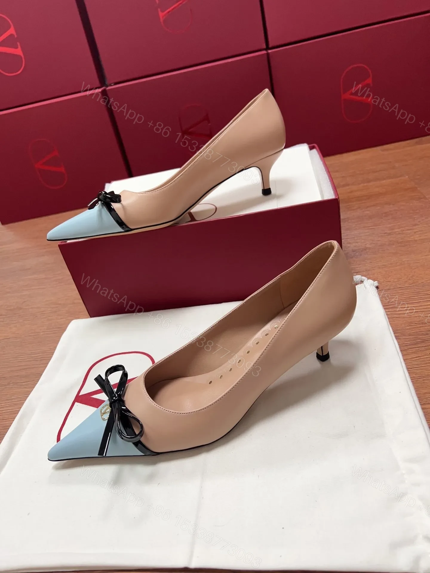 View 5 of Valentino Women Beige And Light Blue Leather Pumps