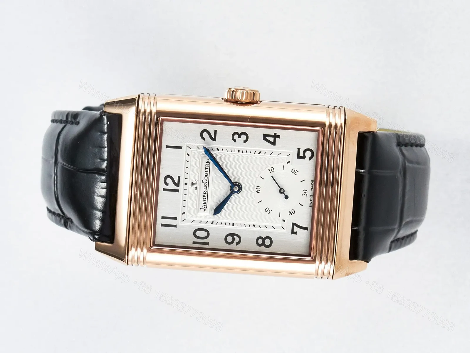 View 4 of Reverso Classic Duoface Small Seconds RG MGF Best Edition White Textured Dial on Black Leather Strap A854A