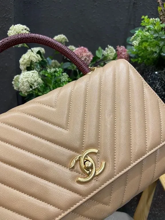 View 7 of Chic Quilted Midi Satchel - Gold Logo Hardware Bag