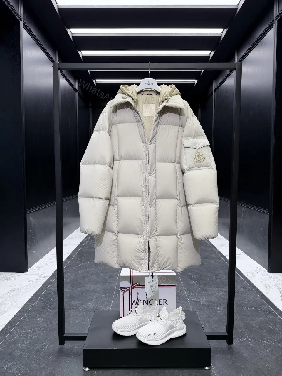 View 4 of Off-White-Trim Puffer Coat: Ultra-Warm, Subtle Luxury