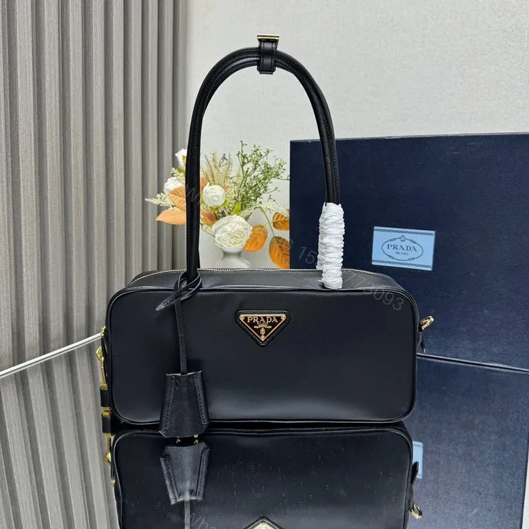 Prada Compact Satchel: Leather, Black, Gold Hardware — view 1