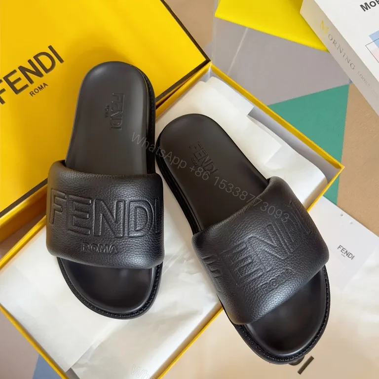 View 8 of Fendi Leather Slide Sandals: Minimalist Luxe Comfort