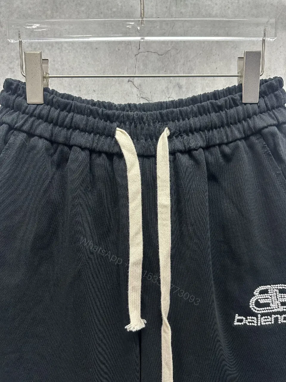 View 8 of Black Cotton Drawstring Shorts - Balenciaga Logo Design