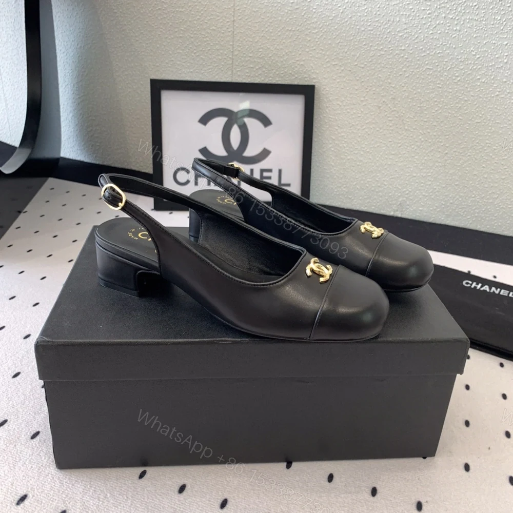 View 2 of 高仿Chanel*G45768B圓頭露跟單鞋小牛皮黑色3.5CM免檢版