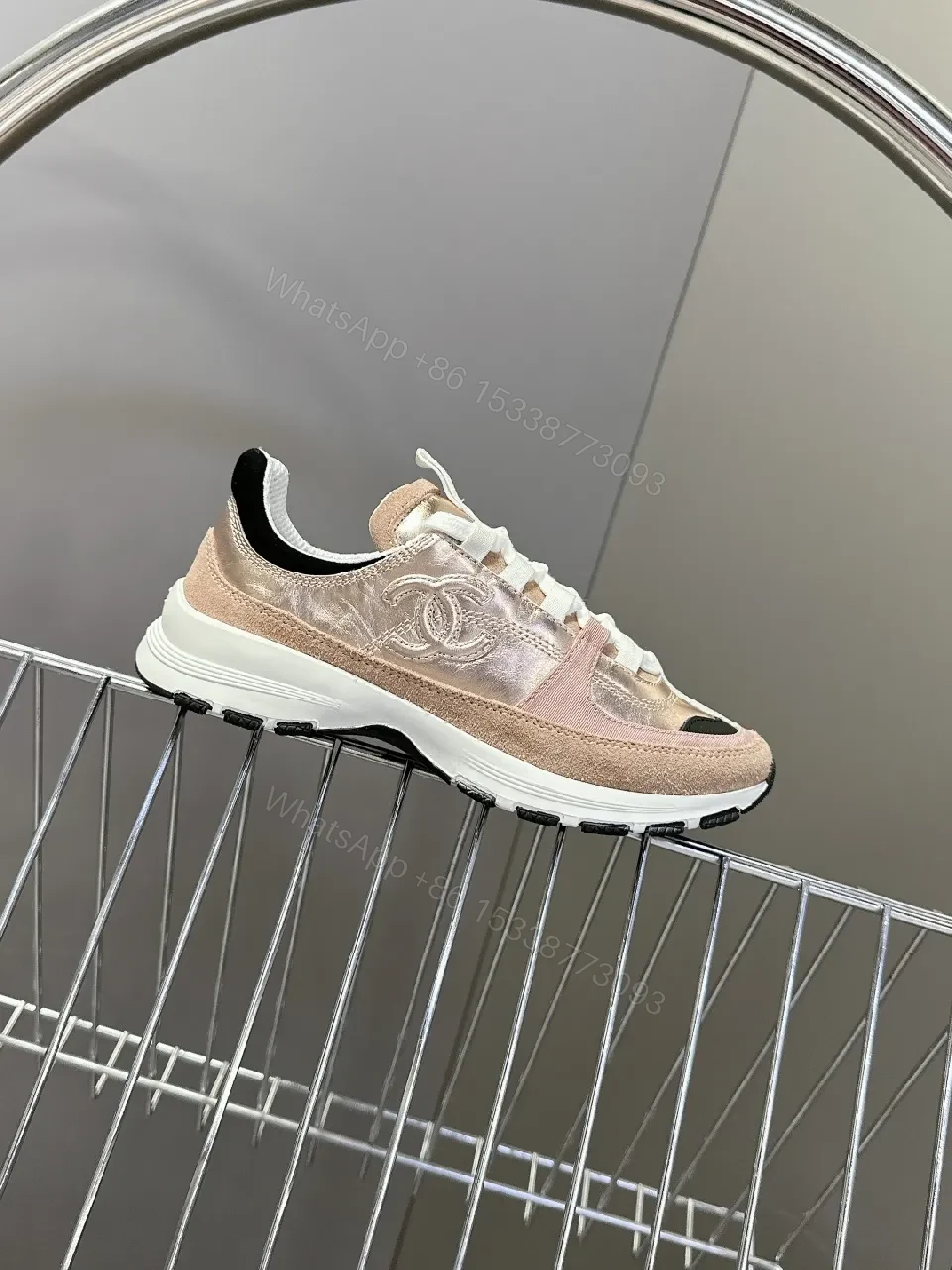 View 4 of Metallic Rose-Pink & White Sneakers: Couture-Style Everyday Luxury