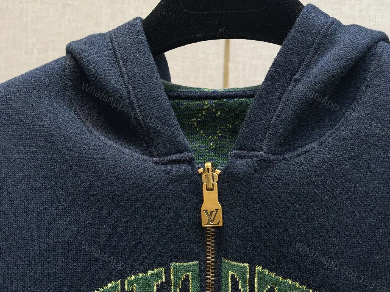 View 7 of Navy Zip Hoodie with Verdant Embroidery - Street-Chic Zip Front Hoodie