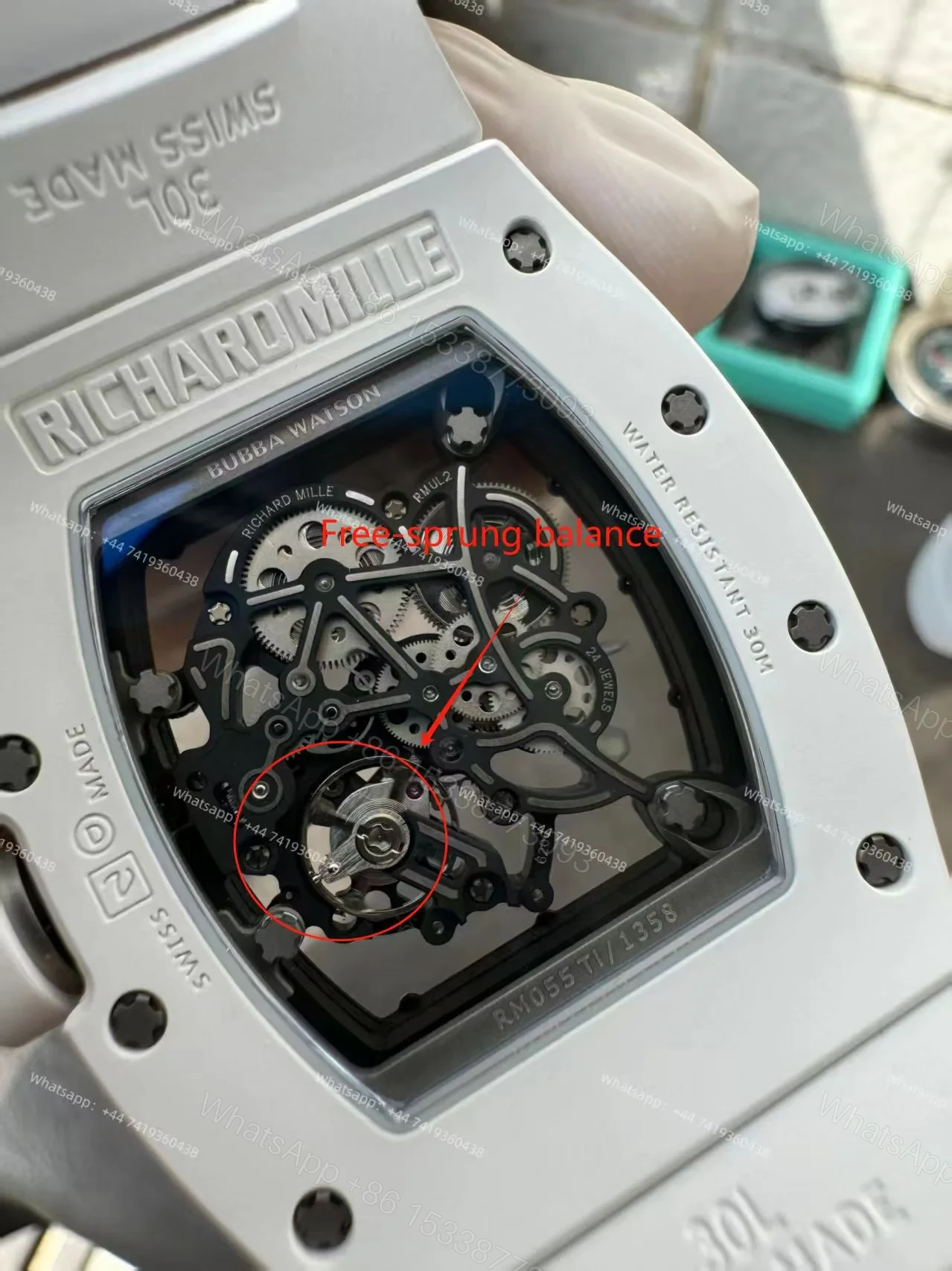 View 2 of Richard Mille RM 055 White Ceramic Skeleton Vaucher Free-Sprung Movement White Rubber Strap Custom Super Clone
