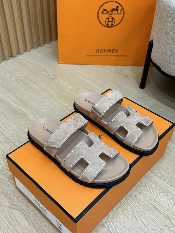 View 8 of Soft-Tone Leather Sandals with H Motif â€“ Luxe Everyday Comfort