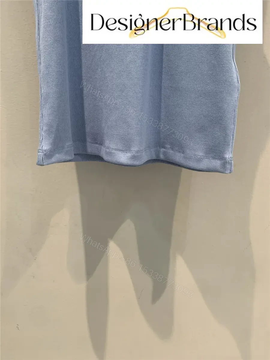 View 3 of Celine Blue Silk-Cotton Blend Ribbed Tank Top