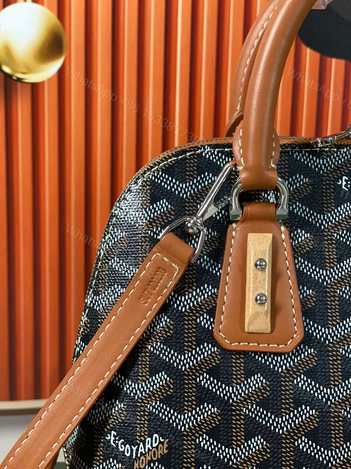 View 3 of Goyard Alma Vedome Replica 11 Handbag Fabric Wrapped Leather Strap 24cm