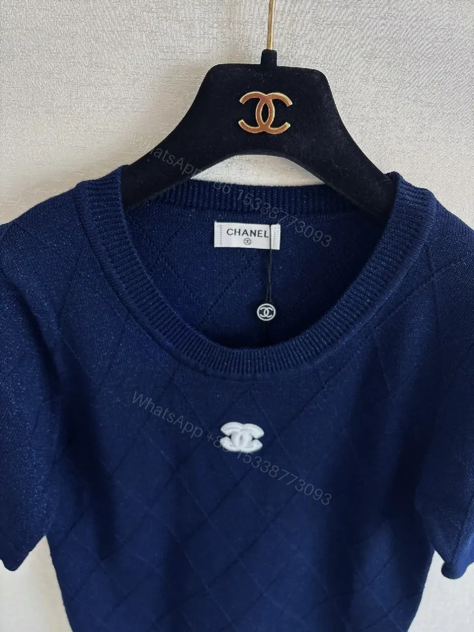 View 6 of Navy Knit Tee with Quilted Texture and Subtle Crest