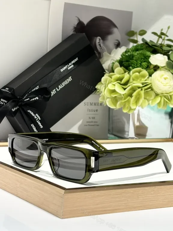View 9 of Lux Saint Laurent-Inspired Black Acetate Sunglasses with Gold Accents