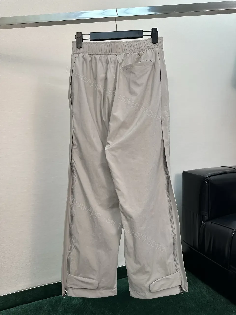 View 6 of Light Gray Wide-Leg Pants Elastic Waist Drawstring Smooth Knit