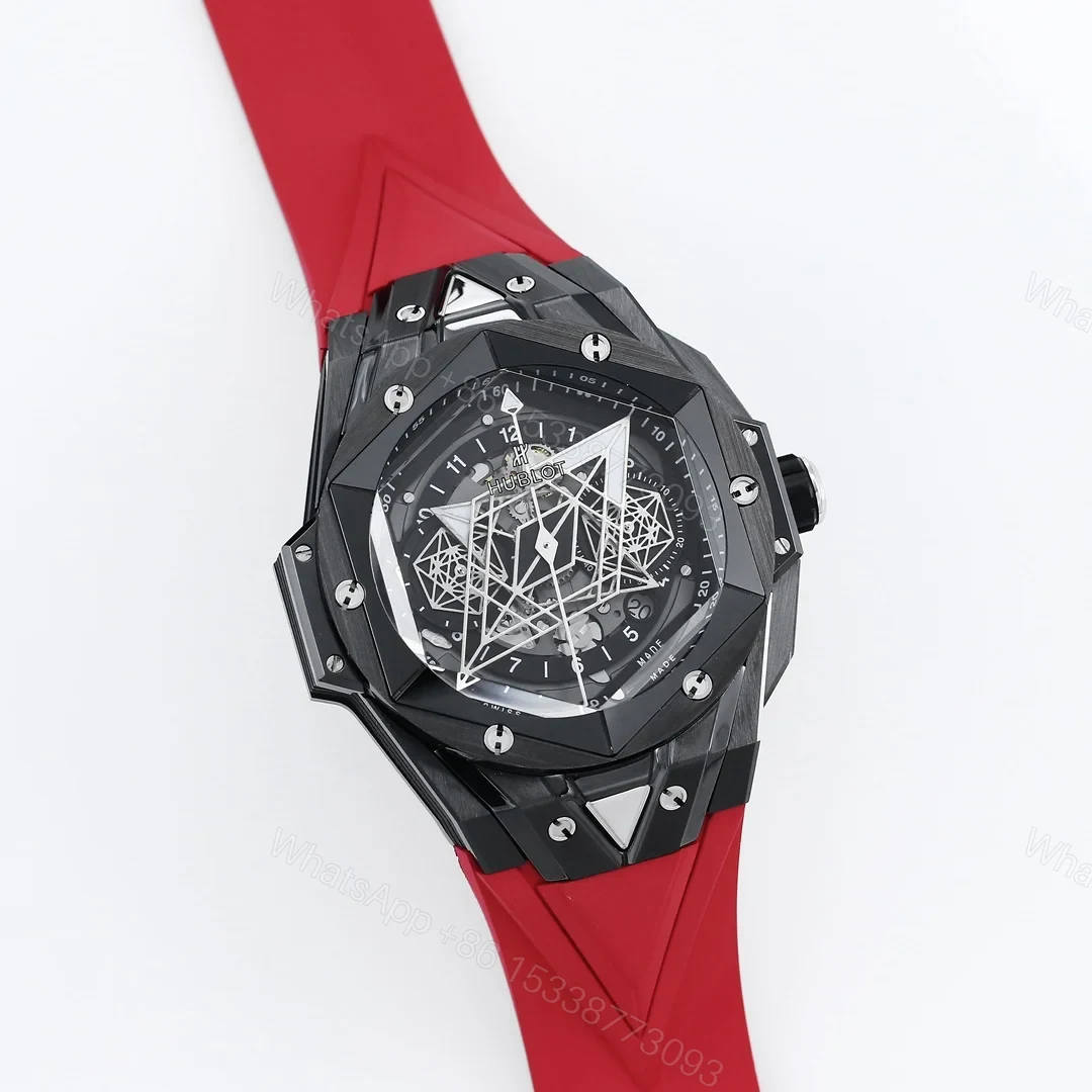 View 6 of Hublot Big Bang Sang Bleu Replica 45MM Premium Black Ceramic Red Rubber Strap Edition RG-HUBLOT-SANGBLEU-RED-45