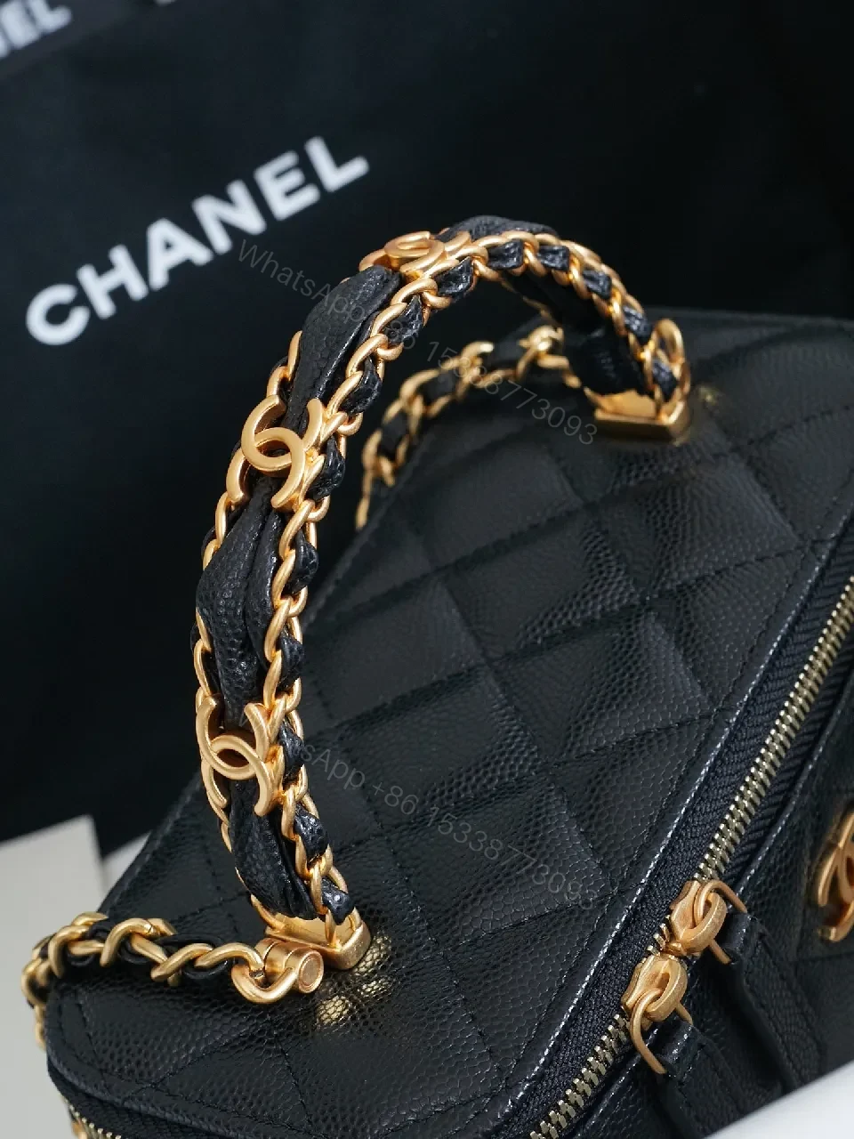 View 8 of Quilted Black Leather Mini Bag: Gold Chain, Iconic CC