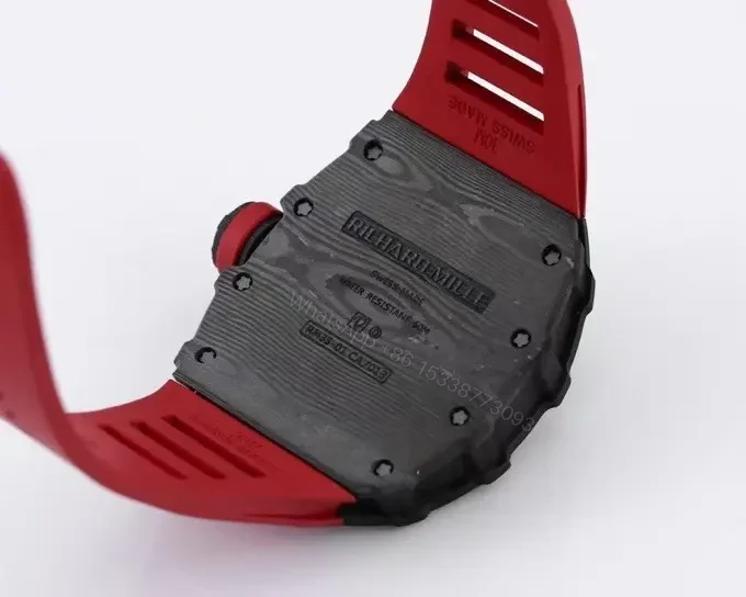 View 8 of APS Factory Richard Mille RM 35-01 Rafael Nadal Carbon Fiber Watch – Black and Red, Skeleton Dial, Rubber Strap