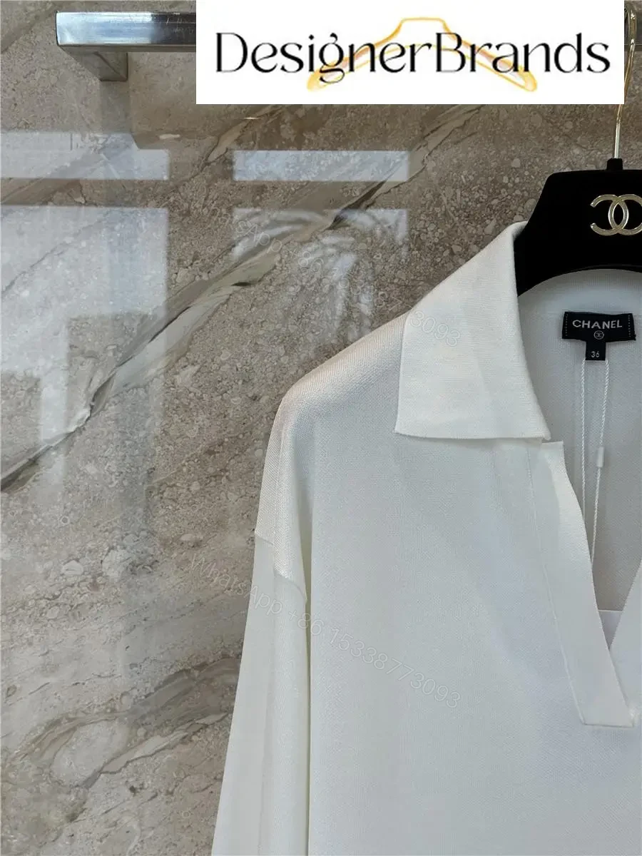 View 3 of Chanel White Long-Sleeve Collared Knit Sweater