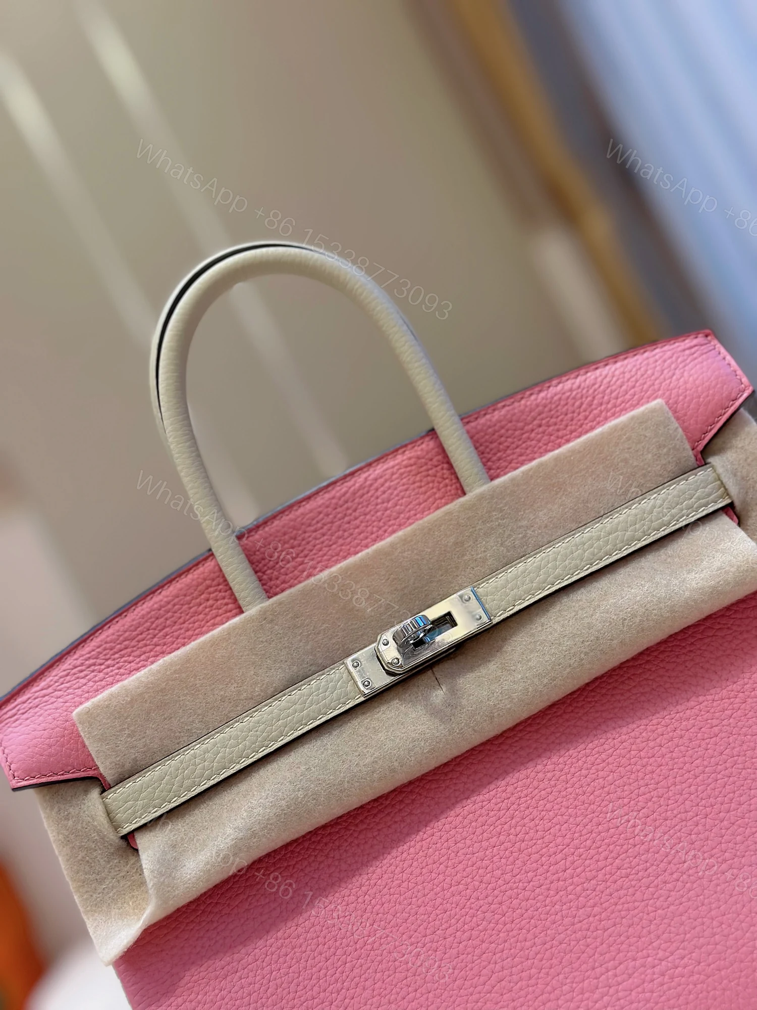 View 6 of Hermes Birkin 25 Pink/Beige Customize Palladium Hardware