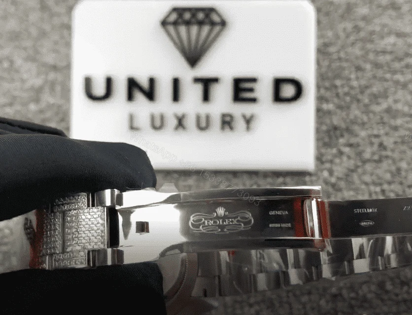 View 3 of Rolex Datejust II 116300 Super Clone : Iced Out White Gold Diamond Arabic Dial 41mm