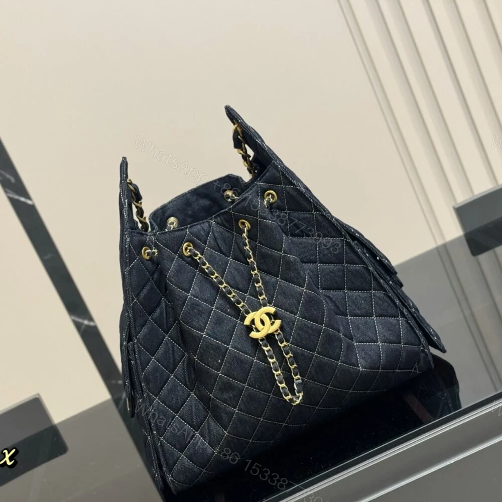 View 3 of Chanel 25 Medium Bag Shoulder Handbag Denim Dark Blue 34Cm