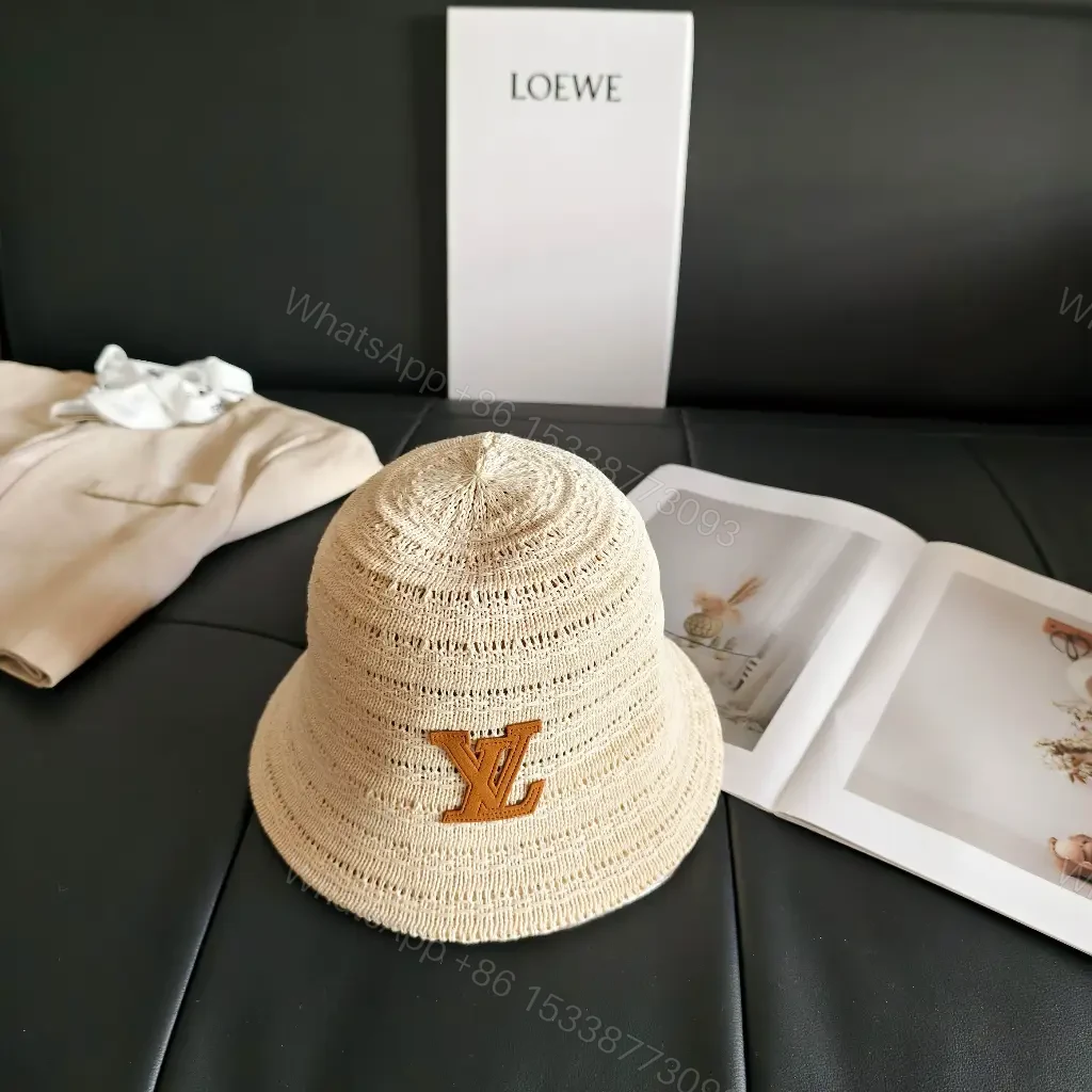 View 5 of Natural Beige Straw Boater Hat with LV Logo Patch