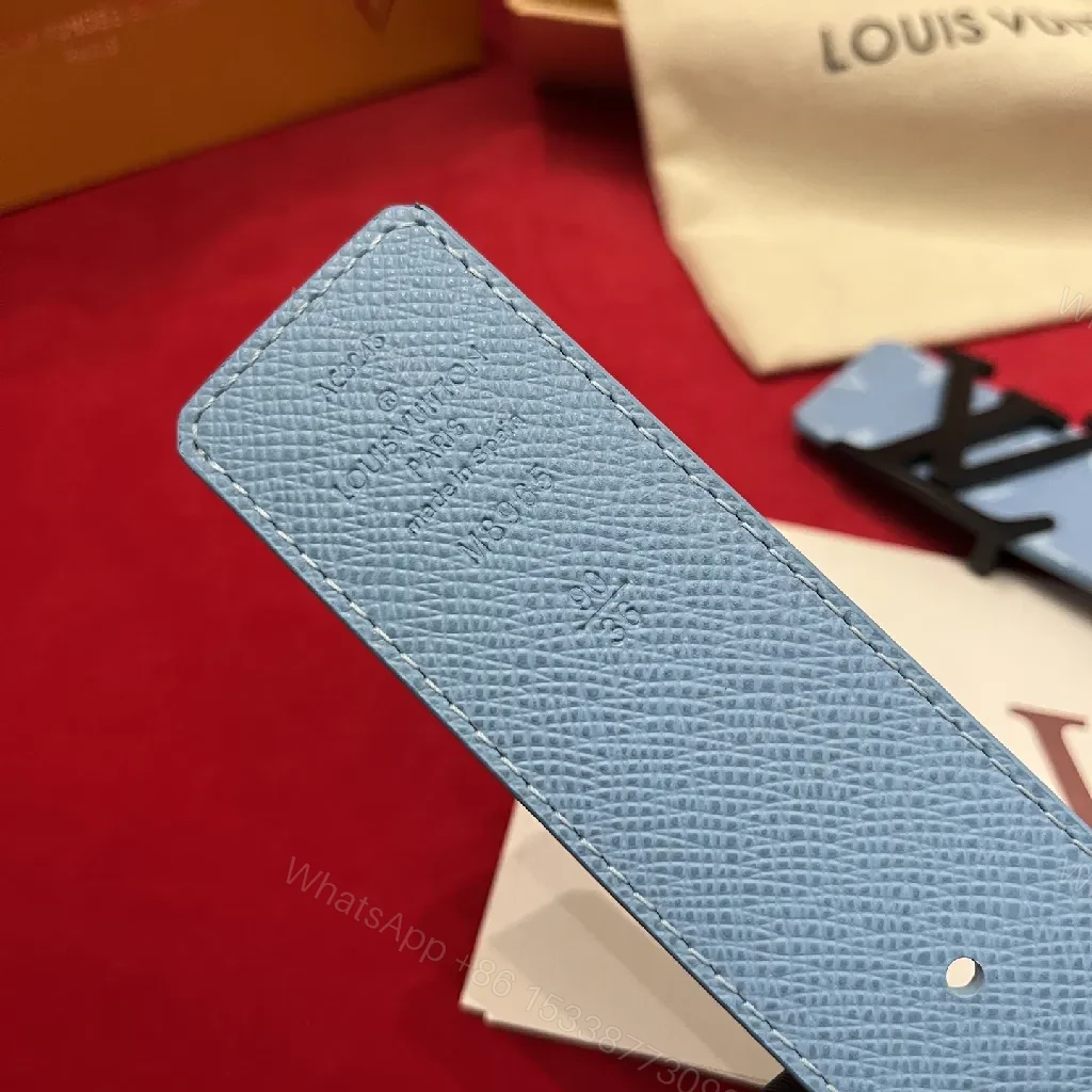 View 6 of Soft-Blue Monogram Belt: Textured Leather, Modern Silhouette, Everyday Luxury