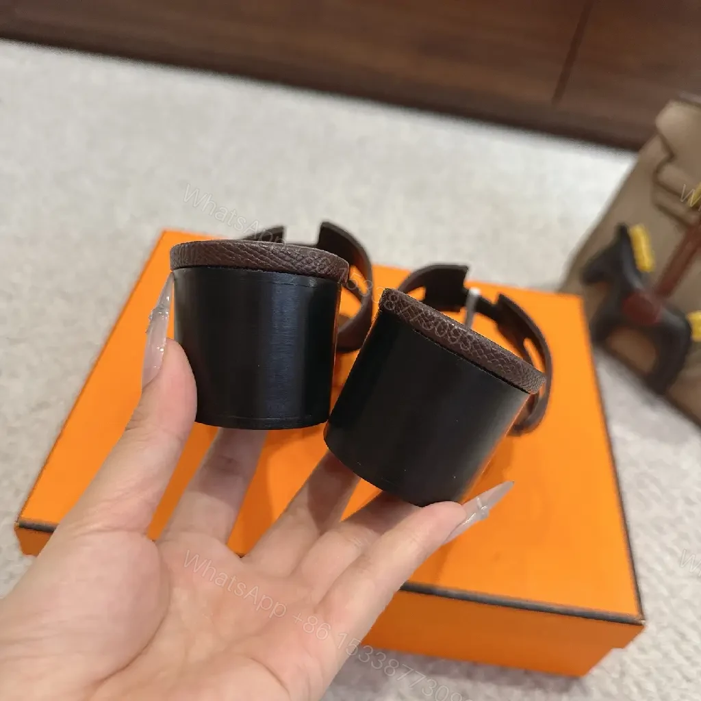 View 2 of Brown Leather H-Style Sandals - Hermes-Inspired Slide Sandals