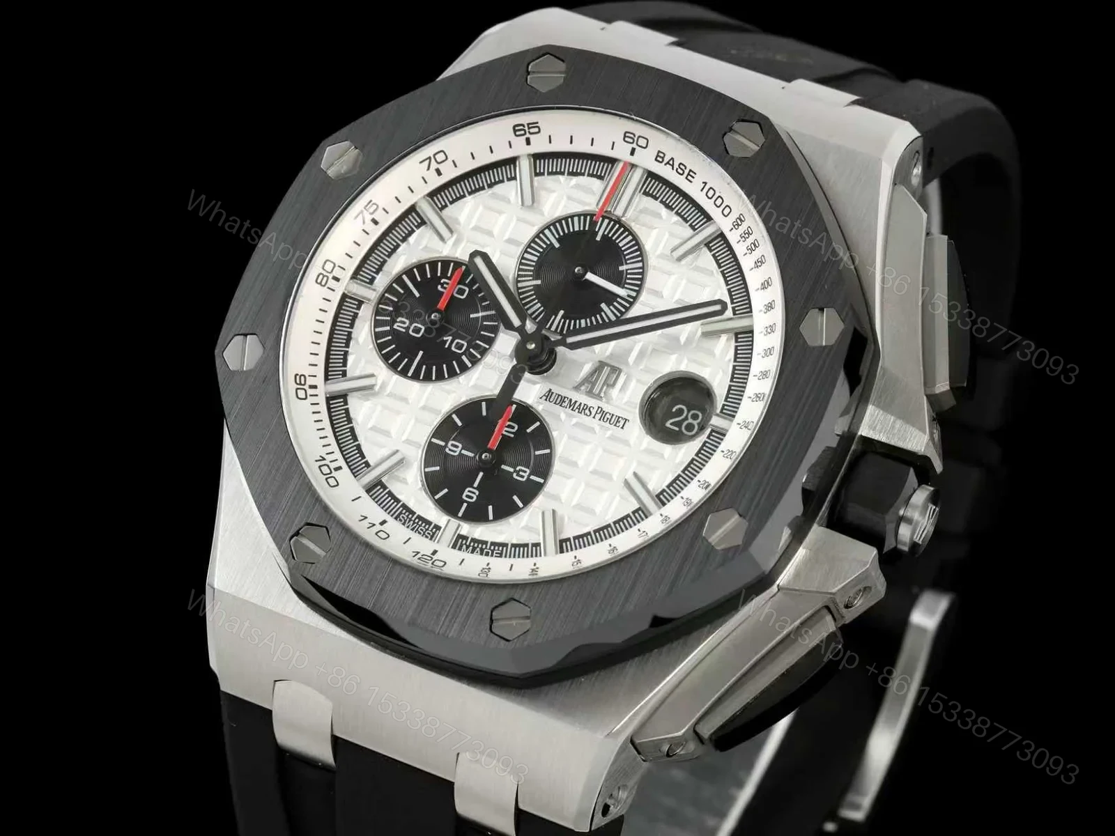 View 3 of Audemars Piguet Royal Oak Offshore White Replica 44MM Black Rubber Strap Chronograph RG-AP-ROO-WHT-BLK-RUB-44