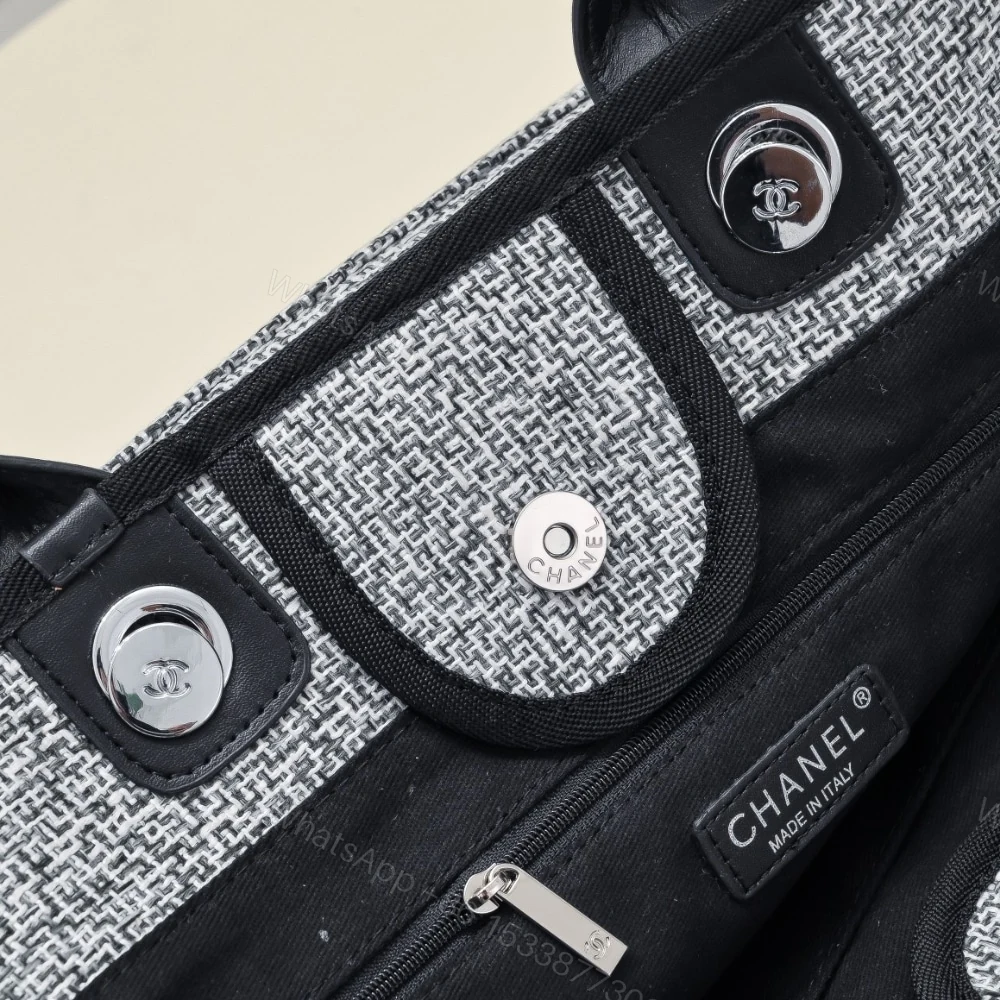 View 9 of Chanel Large Deauville Tote Bag Bicolor Gray 40Cm