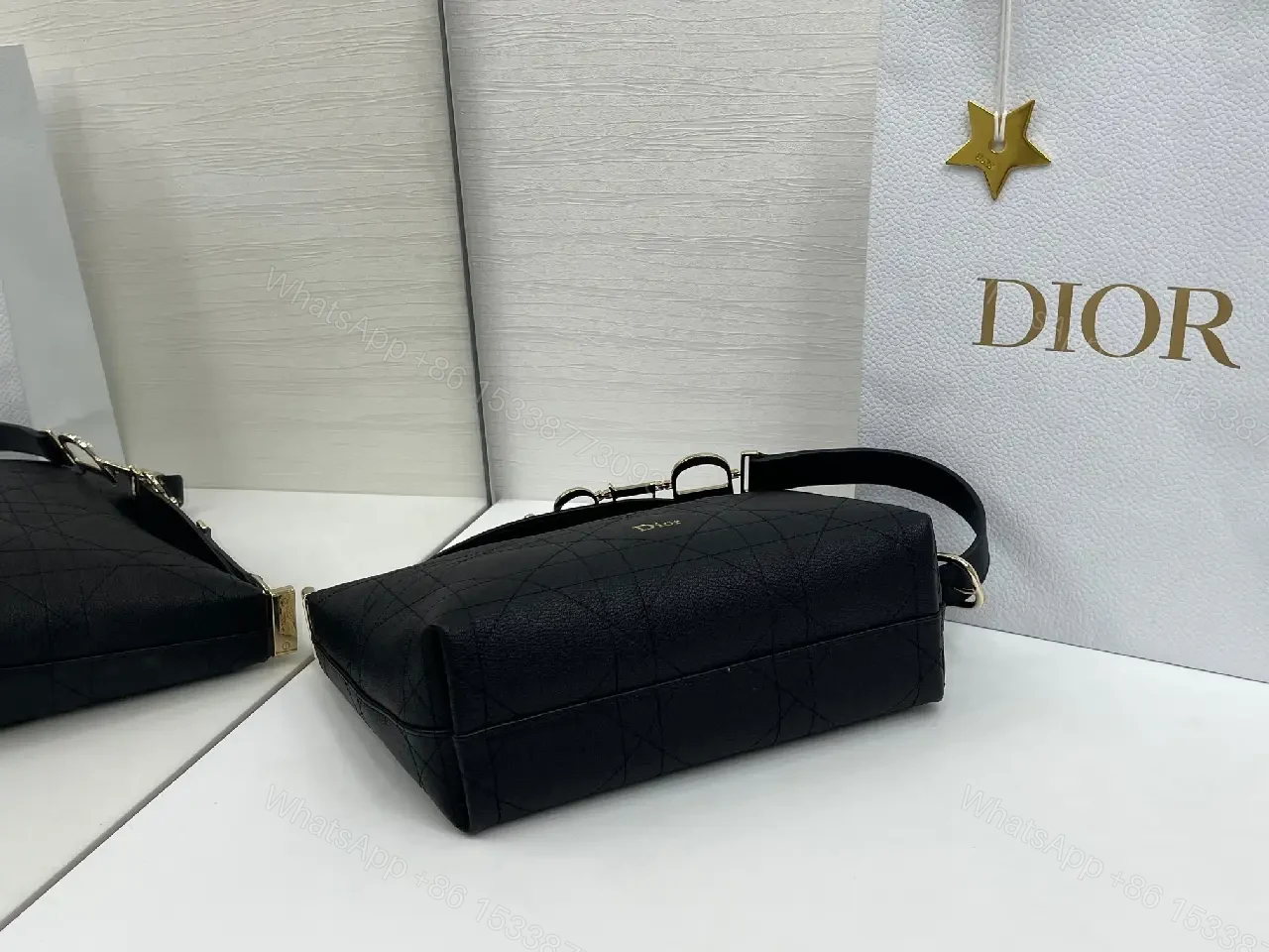 View 7 of Chic Black Quilted Shoulder Bag with Gold Accents