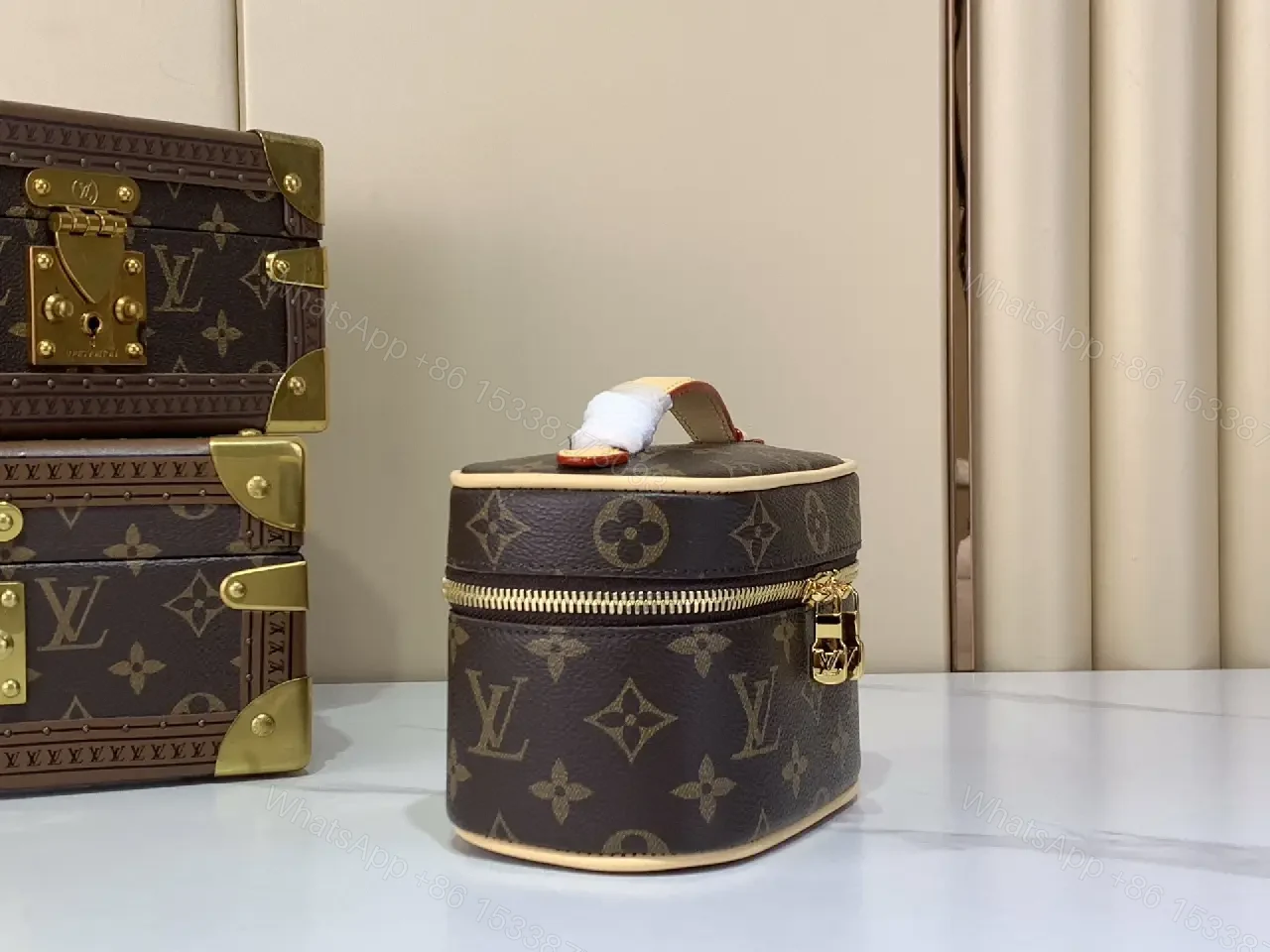 View 5 of Dark Brown/Black LV-Style Vanity Case with Gold Hardware