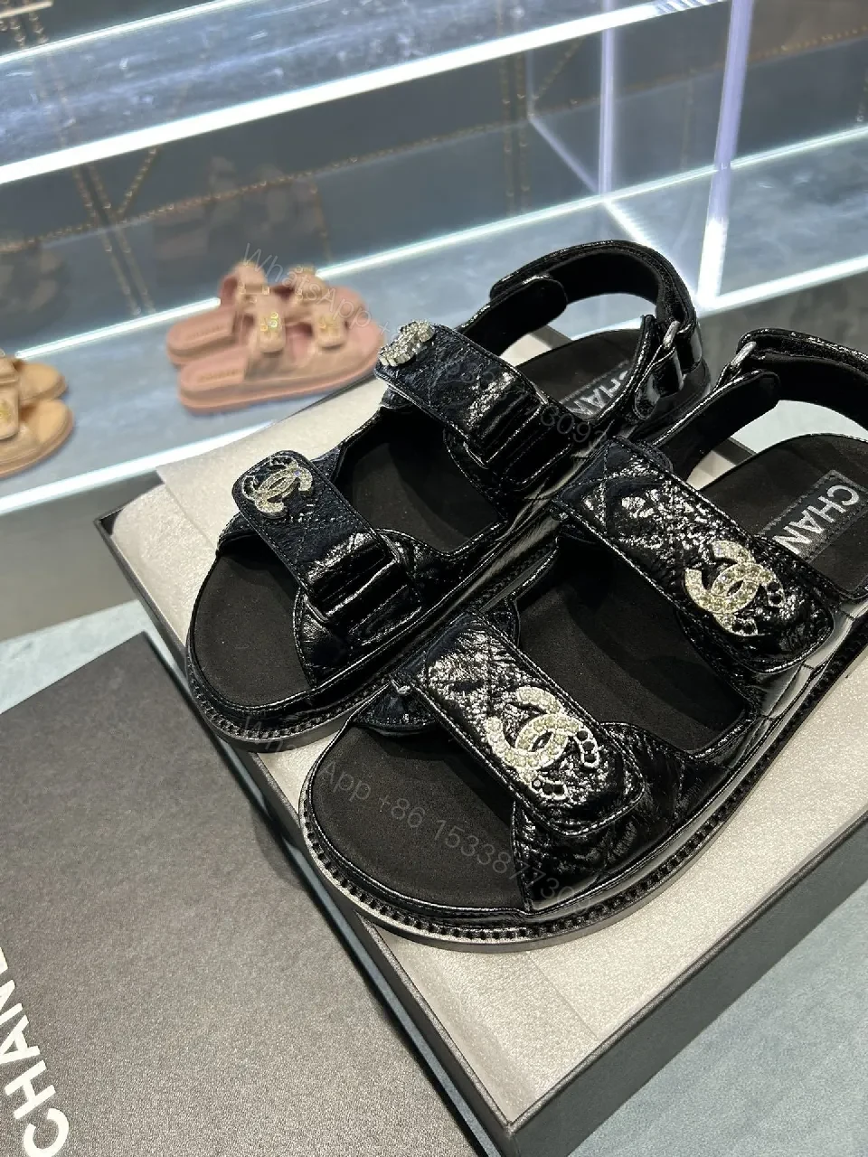 View 9 of Black Patent Sandals with Logo Straps – Luxe Everyday Comfort