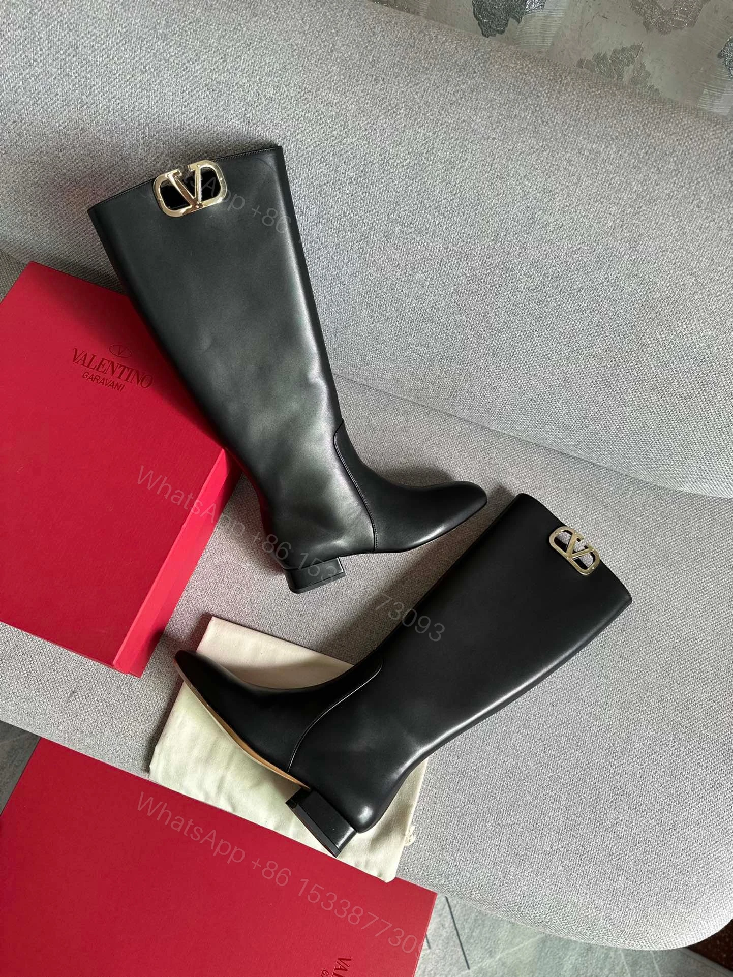 Valentino Women Black Leather Tall Boots — view 1