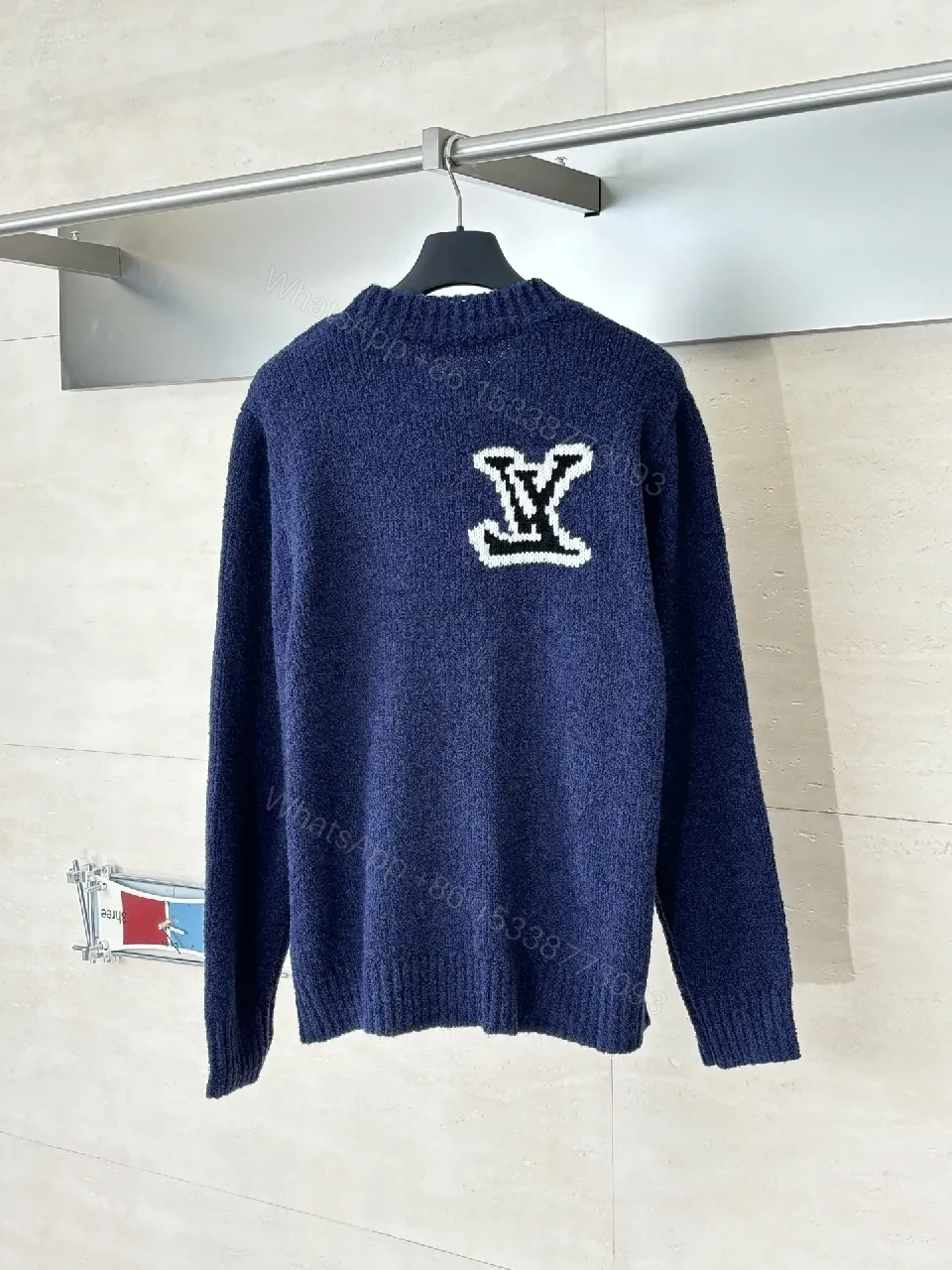 View 9 of Blue Knit Luxury Sweater with Signature Monogram Emblem