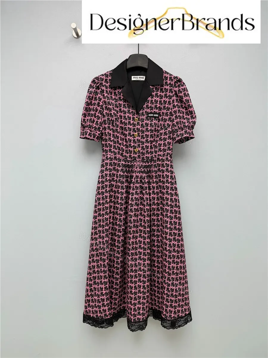 Miu Miu Pink and Black Floral-Print Silk Dress — view 1